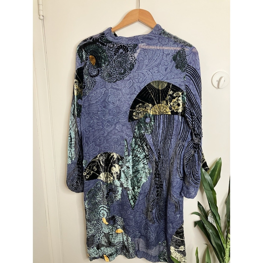 Citron Santa Monica Cardigan Duster Top Size XL Silk Blend Japanese Fans Velvet - Picture 7 of 7